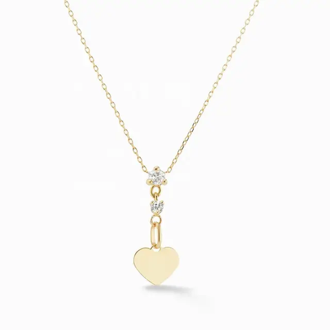 Ester Drop Heart Diamond Necklace CZ 14k Gold + 925 Sterling Silver Pendant - Personalized Engravable